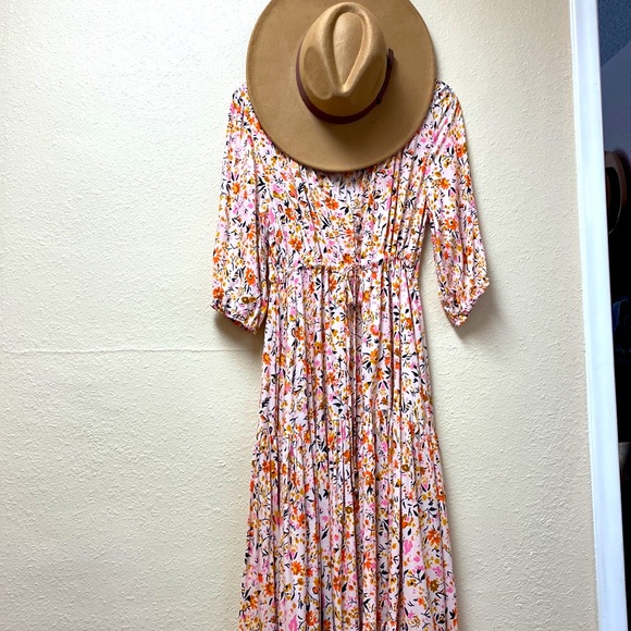Petal & Pup Dresses & Skirts - Petal + pup long pink  floral bohemian spring dress 100% rayon size medium/large
